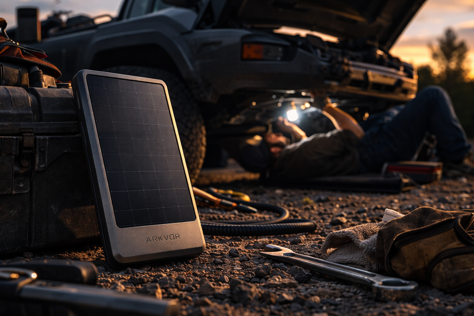 ARKVOR device at roadside vehicle repair with tools