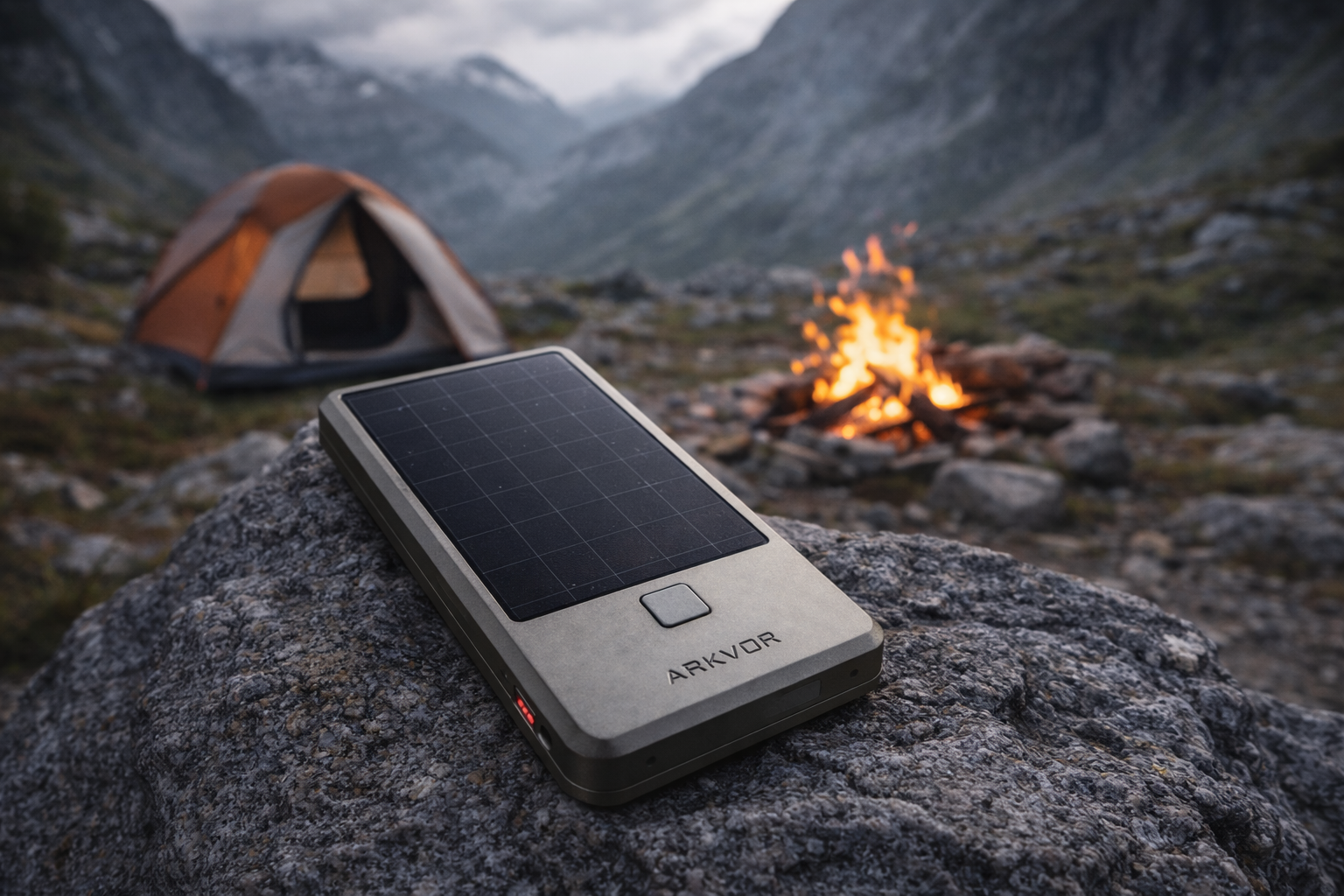 Arkvōr device in wilderness campsite
